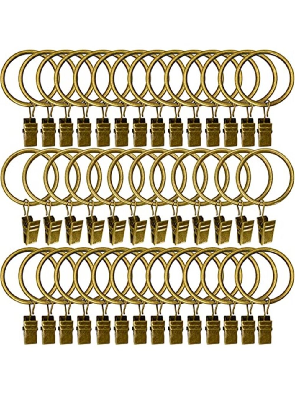 40 Pack Metal Curtain Rings with Clips, 1.5 in ID, Bronze